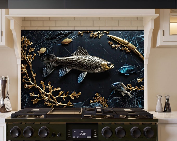 Tempered Glass Backsplash Tile-Kitchen Backsplash Tiles-Fish Backsplash for Aquarium Splashback for Stove Back Cover-Backsplash Behind Stove