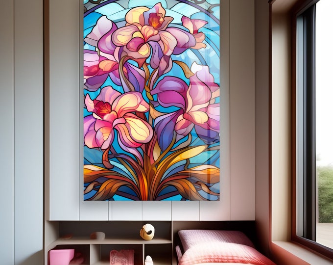 Tempered Glass Wall Art-Stained Wall Art -orchid Wall Decor-Glass Printing -Large Wall Art-Wall Hangings-Stained Window Decor