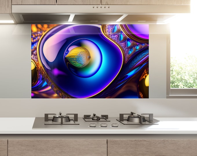 Abstract Backsplash Tile-Solid Tempered Glass Wall Protection-Kitchen Backsplash-Alcohol ink Splashback Kitchen Decor-Bathroom Backsplash