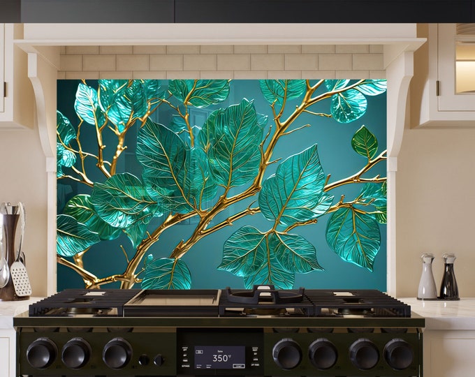 Tempered Glass Backsplash-Stained Birds Backsplash Tile- Leaf Backsplash for Kitchen Splashback for Stove Back Cover-Backsplash Behind Stove