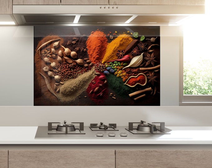 Tempered Glass Spices Backsplash Design-Cooker Wall Backsplash Panel-Glass Splashback For Kitchen Panel Design-Spoon Spice Splashback