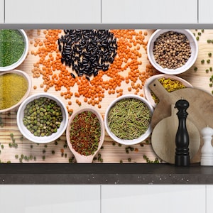Tempered Glass Herbs Backsplash Design-Cooker Wall Backsplash Panel-Glass Splashback For Kitchen Panel Design-Red Pepper Spices Splashback
