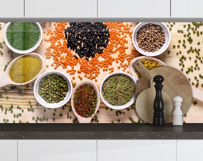 Tempered Glass Herbs Backsplash Design-Cooker Wall Backsplash Panel-Glass Splashback For Kitchen Panel Design-Red Pepper Spices Splashback
