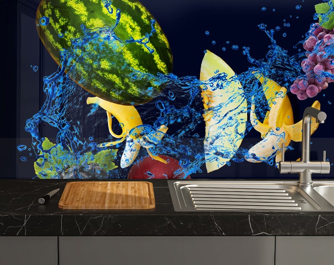 Fruits Backsplash Tile-Solid Tempered Glass Wall Protection-Kitchen Backsplash-Fruits Splashback Kitchen Decoration-Bathroom Backsplash