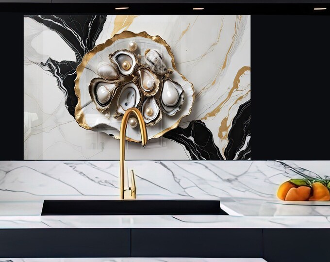 Tempered Glass Backsplash-White Stones Backsplash Tiles-Stove Backsplash for Mussel Splashback for Stove Back Cover-Seashell Backsplash