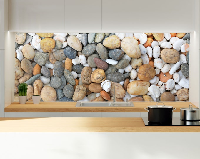 Kitchen Glass Splashback-Tempered Glass Beach Stones Backsplash Tile Kitchen Backsplash Tiles-Cooker Panel Waterproof-Bathroom Spa Decor