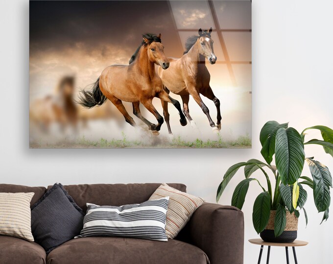 Tempered Glass Wall Art-Wall Decor--Glass Printing-Large Wall Art-Wall Hangings-Black Horse Wall Art-Horses Art-Animal Wall Art
