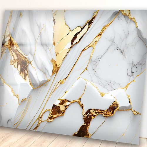 Wandkunst aus gehärtetem Glas: Abstrakter Marmor- und Golddruck