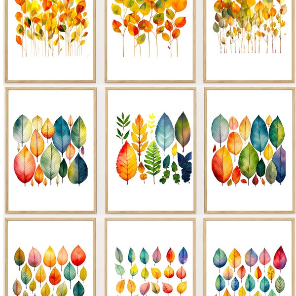 3 of Set of 3 Colorful Leaves Art, Colorful Bright Vivid Color Autumn Leaves, Autumn Plant, Stunning Printable Art