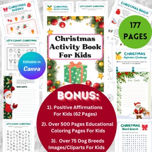 Hojas de actividades navideñas para niños, cartas a Papá Noel, páginas para colorear, afirmaciones positivas adicionales, dibujos para colorear educativos, imágenes de razas de perros