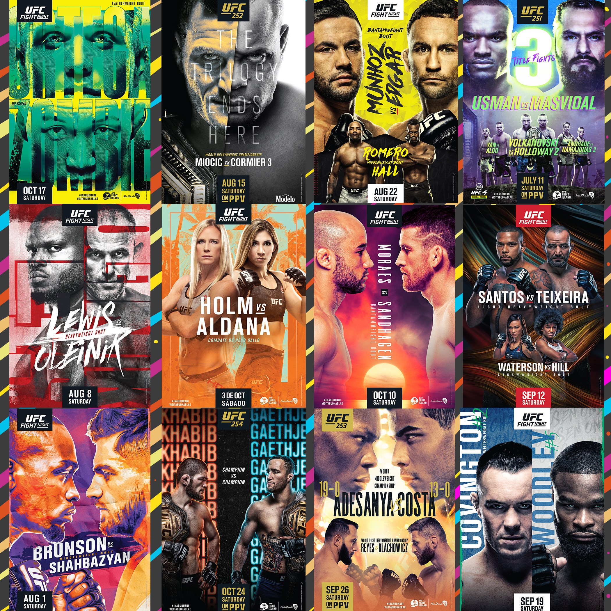 UFC Poster Set of 50, UFC Wall Art, MMA Wall Decor, Boxing Prints