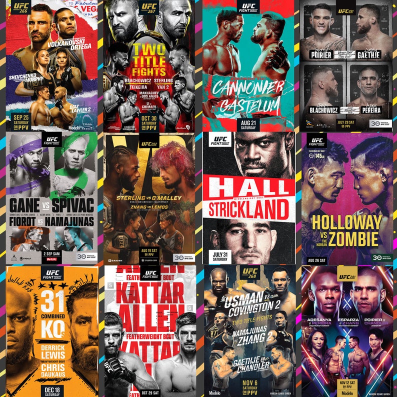 UFC Poster Set of 50, UFC Wall Art, MMA Wall Decor, Boxing Prints
