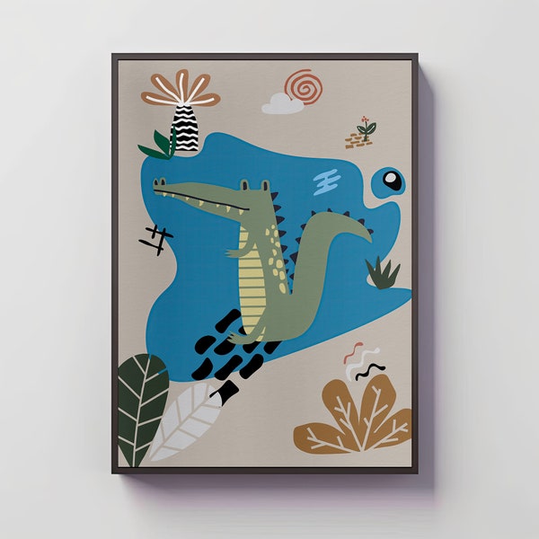 Boho Nursery Wall Art, Crocodile Illustration, Safari Animal Print, Kids Room Decor, Nursery Print, Nursery Art, Nursery Decor,Printable Art