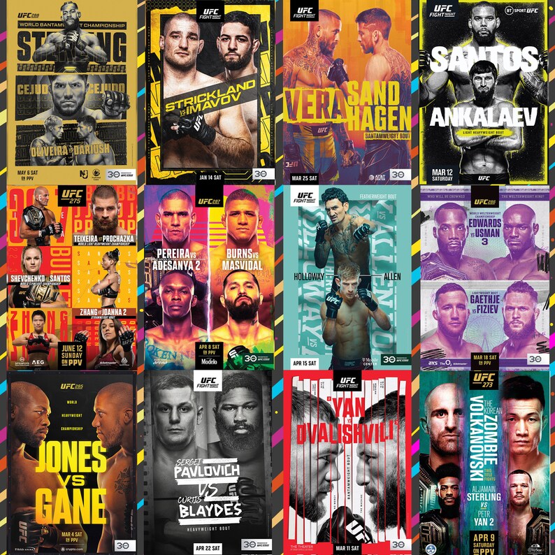 UFC Poster Set of 50, UFC Wall Art, MMA Wall Decor, Boxing Prints