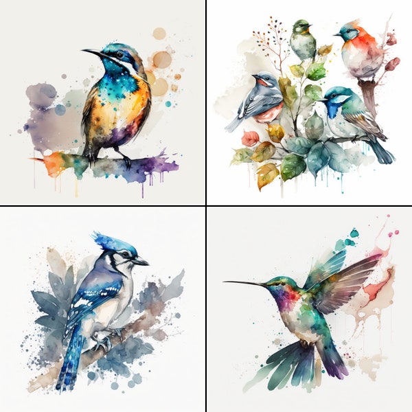 Birds Clipart Bundle, Watercolor, 20 High Quality Images, PNG, Commercial Use, Digital Download