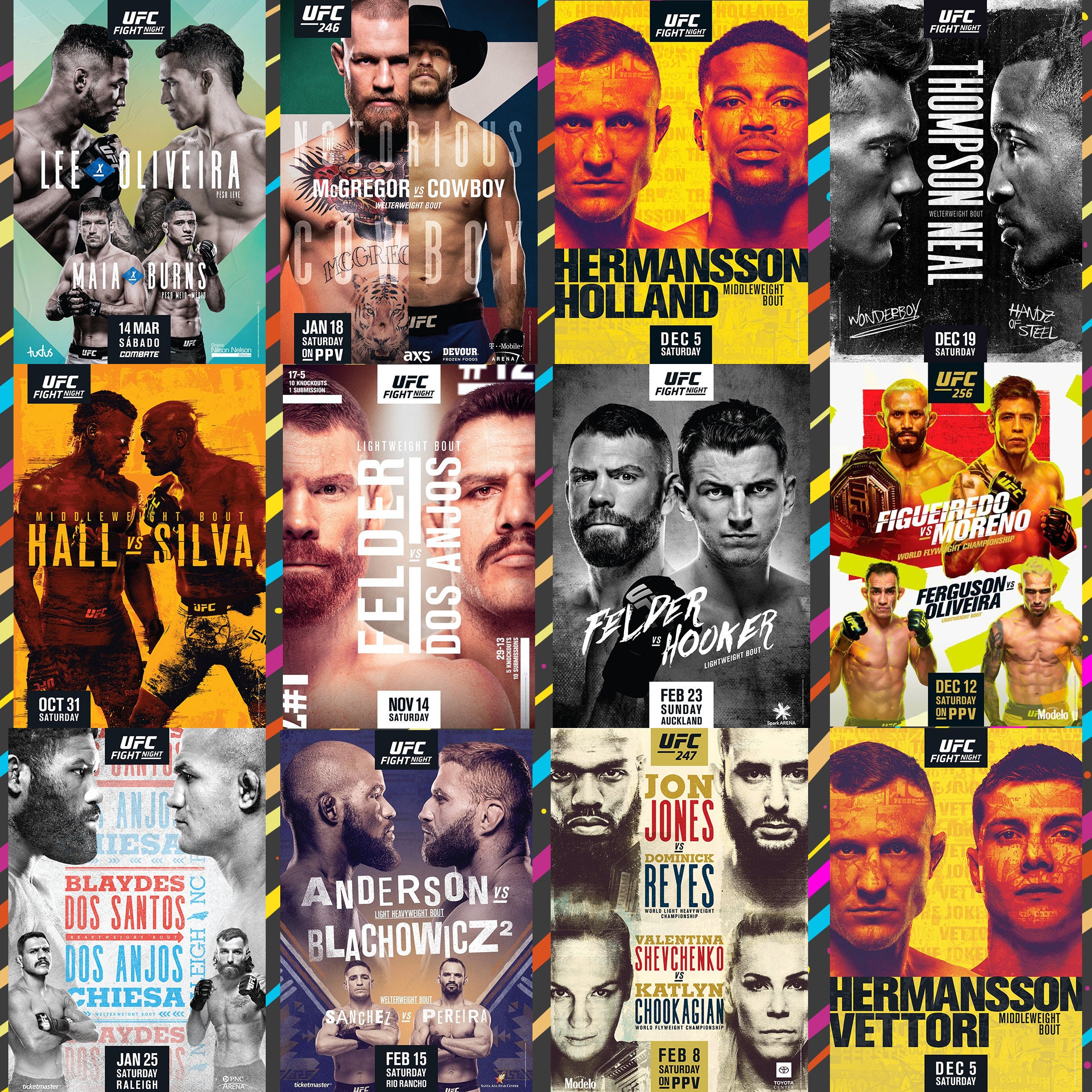 UFC Poster Set of 50, UFC Wall Art, MMA Wall Decor, Boxing Prints