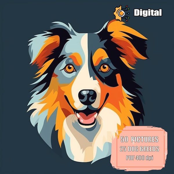 Dogs Clipart Bundle, Flat Design, 50 High Quality Images, PNG, Commercial Use, Digital Download