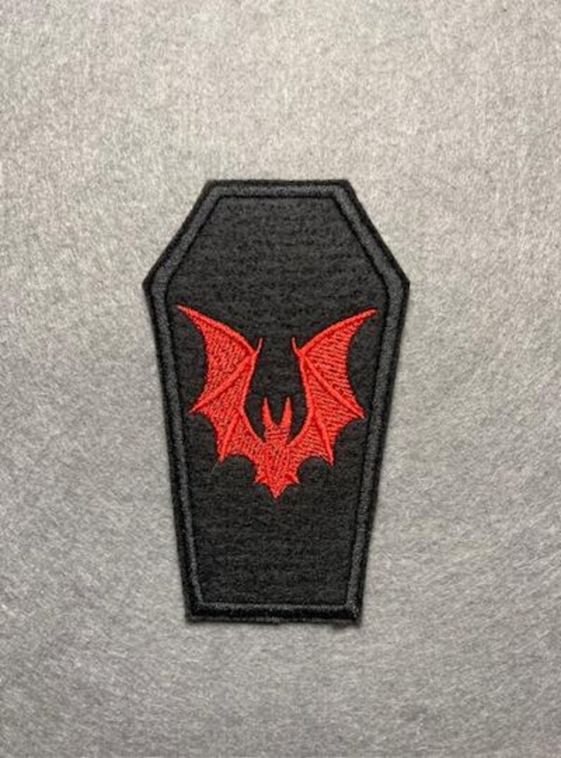 Embroidered Patch - Iron-On/Sew-On Aesthetic Patch for Jackets, Bags, Hats Coffin Red
