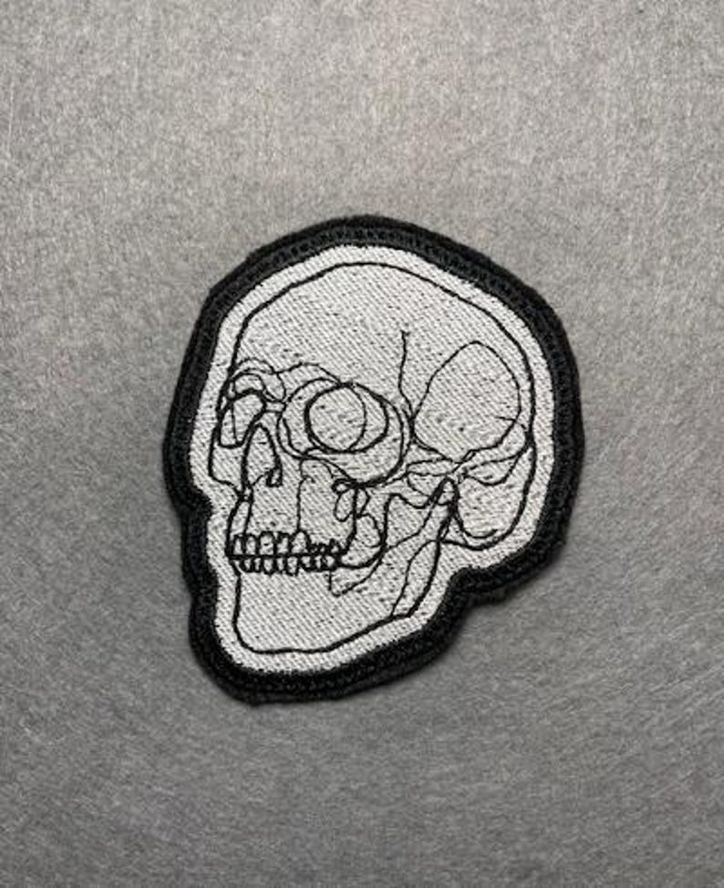 Embroidered Patch - Iron-On/Sew-On Aesthetic Patch for Jackets, Bags, Hats Swirly Skull