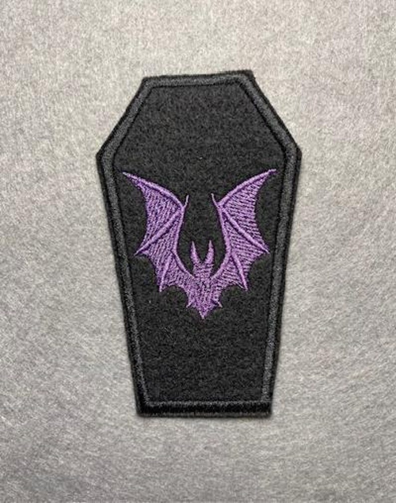 Embroidered Patch - Iron-On/Sew-On Aesthetic Patch for Jackets, Bags, Hats Coffin (Purple)