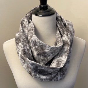 Shades of Gray Tie Dye Flannel Infinity Scarf