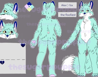 Furry Adoptable OC Fox reference sheet