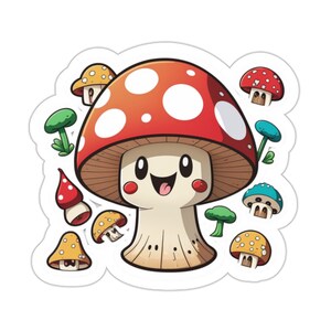Cartoon Mushroom Sticker, Water Bottle Decal, Laptop Sticker, Tumbler Sticker,  Planner, Scrapbook, Junk Journal Stickers, Mushroom Lover