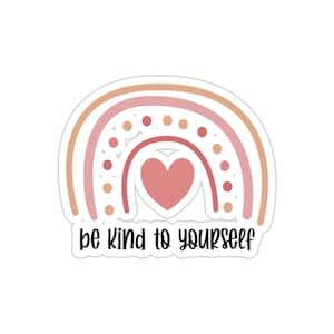 Seja gentil consigo mesmo, adesivo de citação inspiradora, decalque para laptop com corte de beijo, adesivos para garrafa de água/hidrofrasco, adesivo para planejador, saúde mental