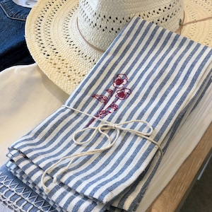Wild Flower Embroidered Napkins on Chambray Fabric