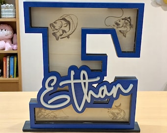 Alcancía de madera personalizada con letras: decoración para habitación infantil con nombre personalizado, regalo de recuerdo para bebé