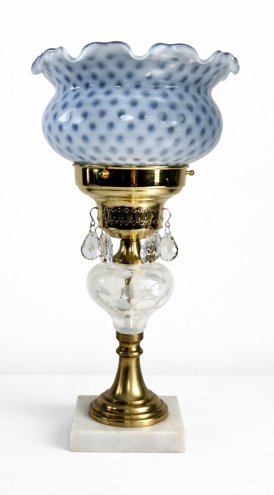 フェントン　1940年　（火屋）ランプシェード　コバルトブルー Fenton Blue Coin Dot Lamp - Etsy