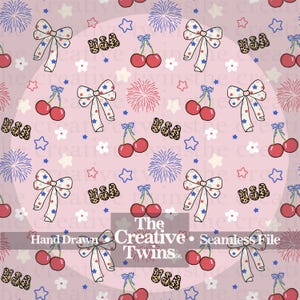 Pink Coquette Patriotic USA Digital Seamless Pattern | Hand Drawn | PNG 300 DPI | 4th of July | Seamless File