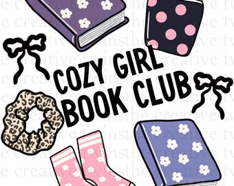 Cozy Girl Book Club PNG digital design | Coquette Bookish Coffee | PNG | DTF Design | Digital Download