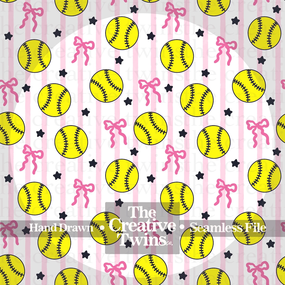 Coquette Striped Pink and Yellow Softball Digital Seamless Pattern ...