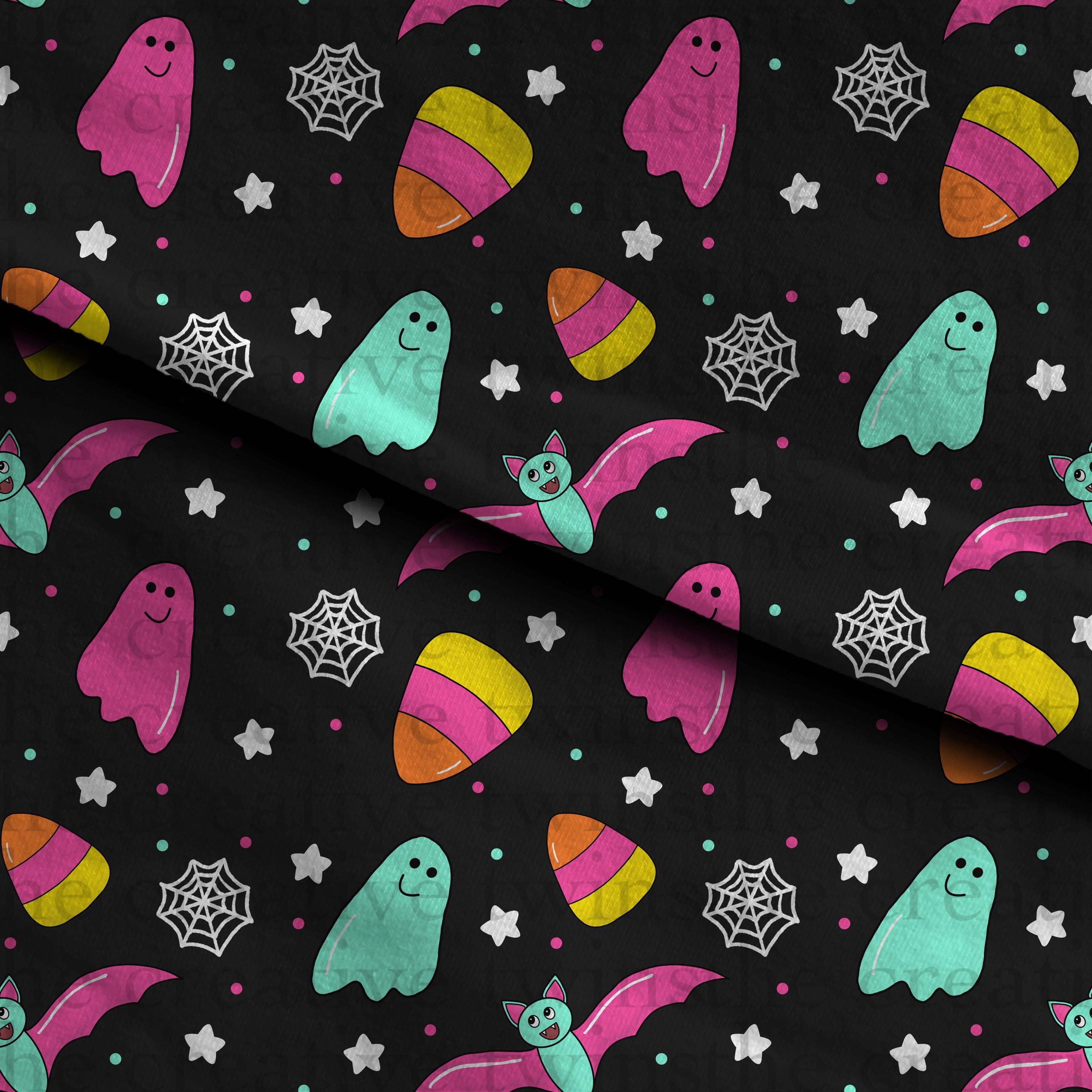 Colorful Ghosts and Bats Digital Seamless Pattern | Hand Drawn | PNG ...