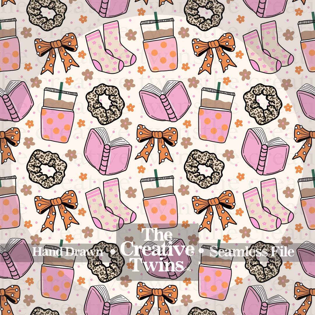 Pink Cozy Girl Bookish and Coffee Digital Seamless Pattern | Hand Drawn ...