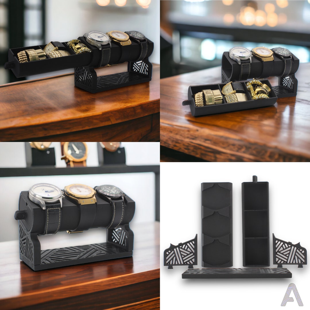 Watch Holder Display Stand & Jewelry Organizer Drawer - Black Watch ...