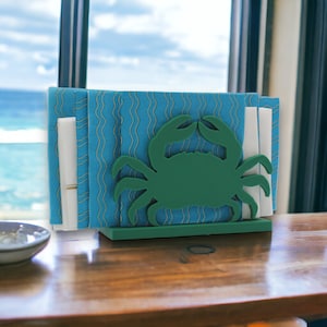 Napkin Holder Crab - Kitchen Dining Room Table Setting - Coastal Decor Beach House - Green Crab Silhouette Kitchenware Table Top Centerpiece