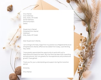 Nursing | Simple Resignation Letter Template | Instant Download