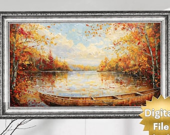 Autumn Lake TV Art: 4K Scenic Boat Painting (Digital Download)