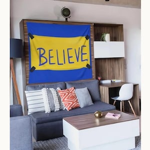 Ted Lass, Personalized Logo | Believe | Indoor Wall Tapestry  | Inspirational | Company Logo | Conference banner | Roy Ken