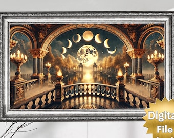 Moon Phases Digital Art: Crystal Lake Smart TV Background (4K Digital Download