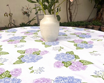 Hydrangeas Tablecloth - Block print, Cotton Table Cover -Linen-Set - Festive Theme - Rectangle Tablecloth - Gift for New Home - Summer