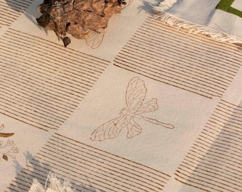 Dragonfly Tablecloth - Blockprint - Beige - Green - Stripes - 100% Pure Cotton Table - Home Decor - Rustic Theme - Gift for Home