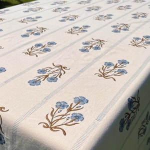 Dianthus Table Cloth - Block Print, Cotton Table Cover -Linen-Set - Floral Pattern - Rectangle Tablecloth - Gift for New Home