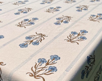 Dianthus Table Cloth - Block Print, Cotton Table Cover -Linen-Set - Floral Pattern - Rectangle Tablecloth - Gift for New Home