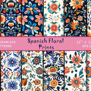 DRUCKBAR | Nahtlose Spanische Blumenmuster | HiRes (300dpi) | Stoffschablone