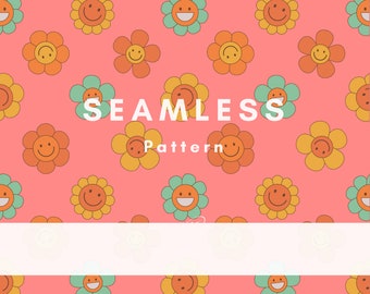 Retro smiley Seamless Pattern, Digital Papers, Scrapbook Paper, Retro Backgrounds, Groovy seamless pattern, Sublimation Design Download, png