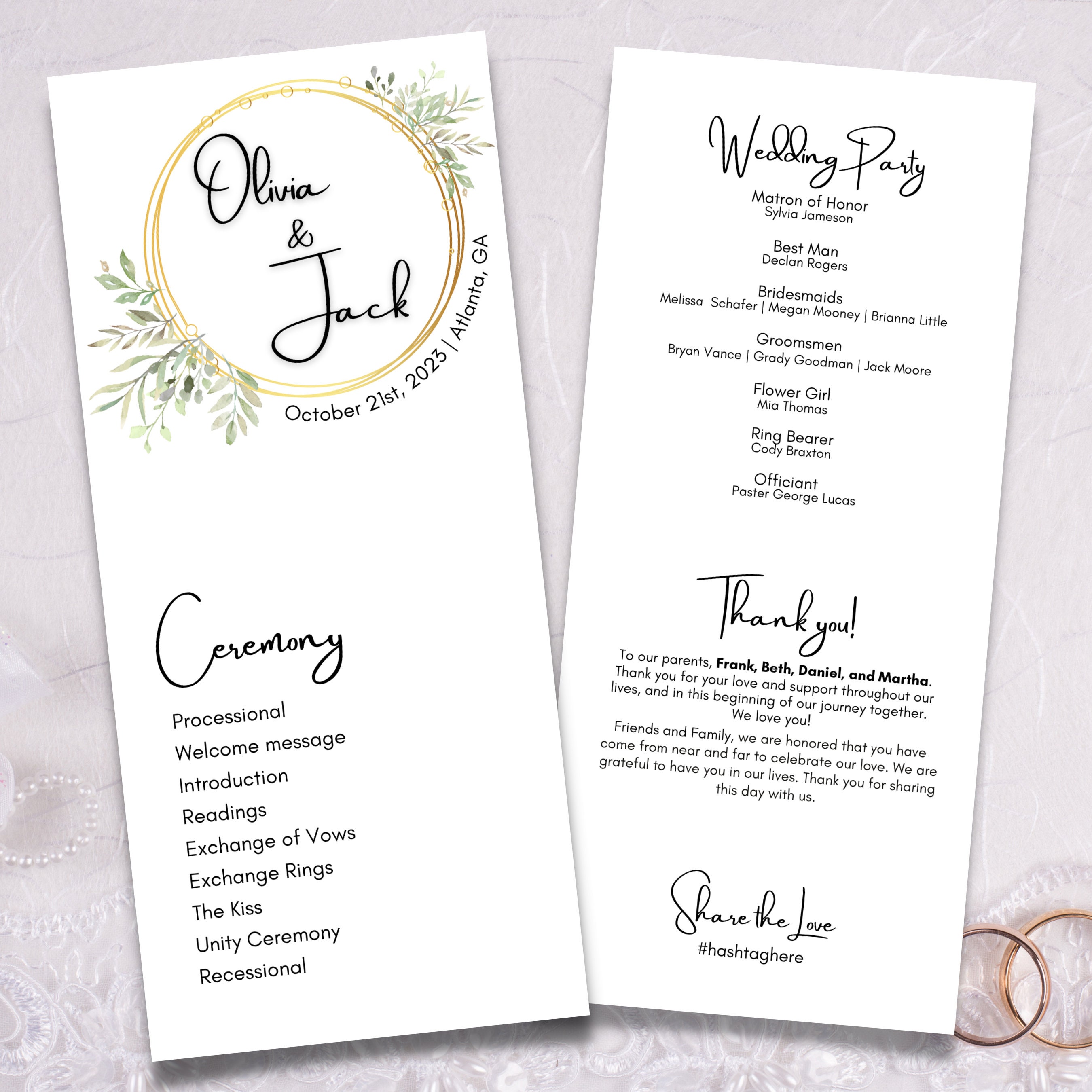 Modern Wedding Program, Wedding Ceremony Timeline, Minimalist Wedding ...