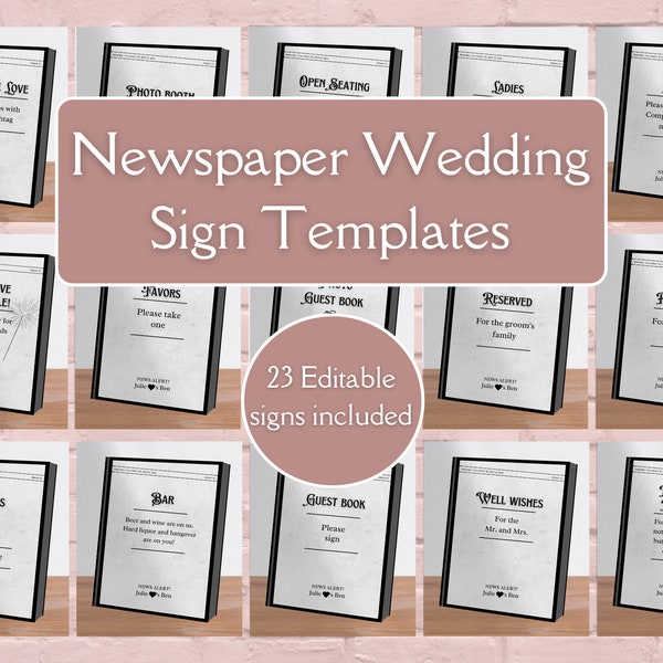 Wedding Sign Templates, Modern Wedding Reception Signs, Editable, Printable, Bundle
